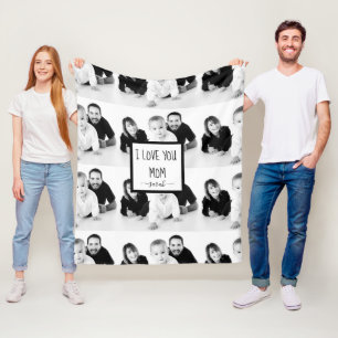 Manta Polar Te amo mamá foto personalizada moderna en blanco y