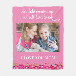 Manta Polar Te amo mamá Versículo de la Biblia cristiana Rosa