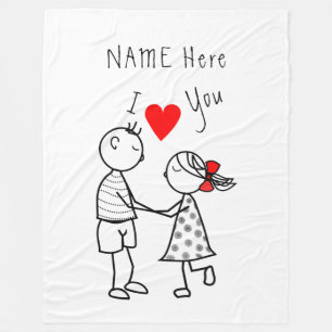 Manta Polar Te Amo - Pareja Cuta - Texto Personalizado / Nombr