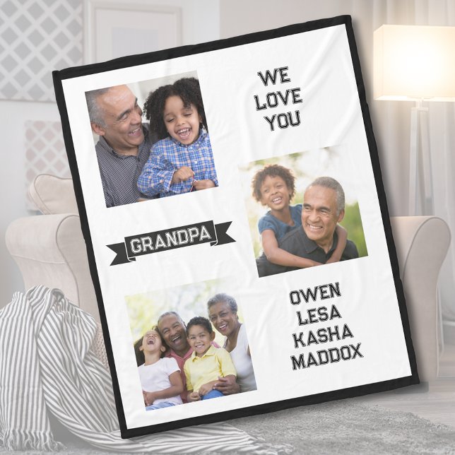 Manta Polar Te queremos Collage de fotos abuelo Fleece Blanket (We Love You Grandpa Photo Collage Fleece Blanket)