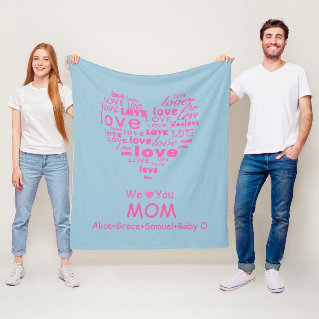 Manta Polar "Te queremos, mamá" de niños personalizados (In situ)