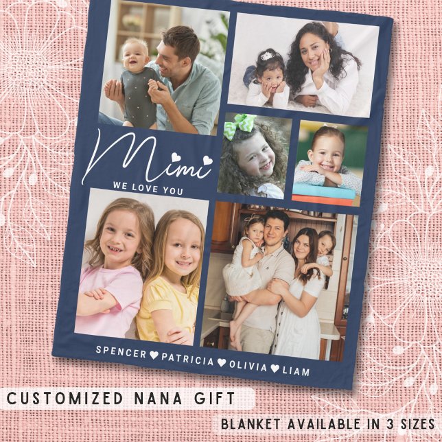 Manta Polar Te queremos Mimi Abuelos 6 Collages de fotos Azul (We Love You Mimi Grandkids 6 Photo Collage Blue Fleece Blanket
)