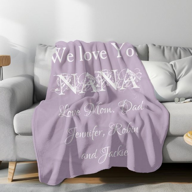 Manta Polar 'Te queremos Nana', nombre propio de una hermosa m (We Love You Nana' Custom Family Names Gorgeous Mauve Fleece Blanket.)