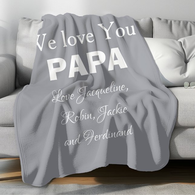 Manta Polar Te Queremos Papa Script Niños Nombre Simple Modern ('We Love You PAPA' Customizable comfy grey fleece blanket.)