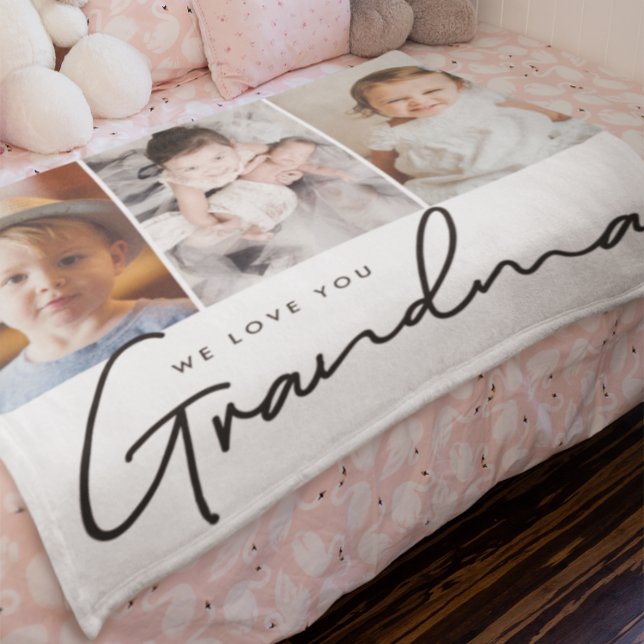 Manta Polar Te queremos Secuencia de comandos de la abuela 3 f (We love you grandma photo blankets of grandkids.)