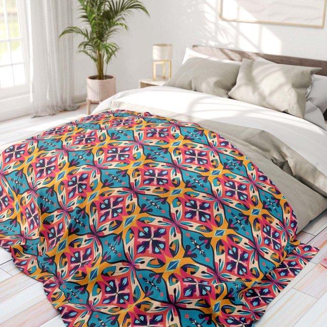 Manta Polar Teal and Pink Geometric Bohemian (Subido por el creador)