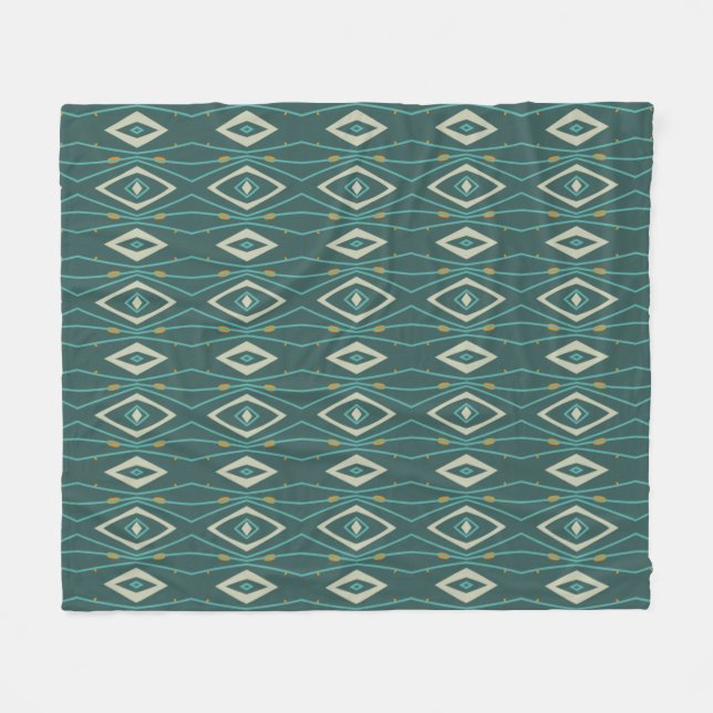Manta Polar Teal Geometric Abstract Diamond Fleece Blanket (Frente (Horizontal))
