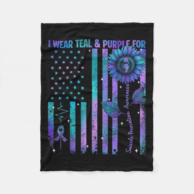 Manta Polar Teal Purple Us Usa Flag Suicide Prevention Awarene (Anverso)
