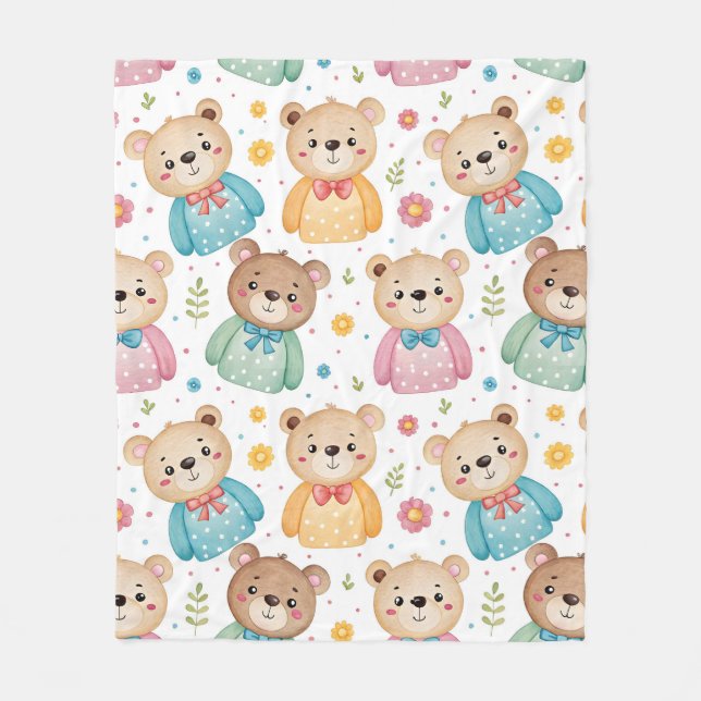 Manta Polar Teddy bear and flowers (Anverso)