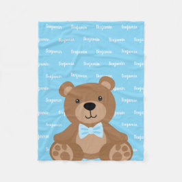 Manta Polar Teddy Bear Nombre Azul Personalizado Niño