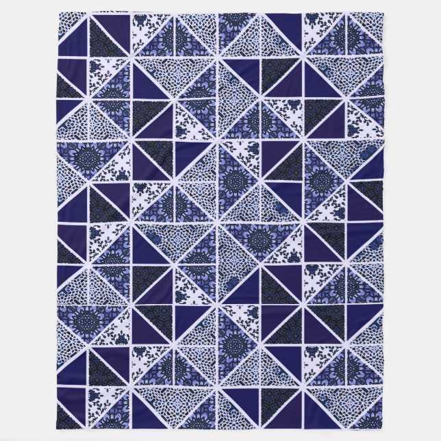Manta Polar Tejido geométrico azul y blanco de la marina (Anverso)