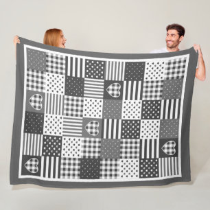 Manta Polar Tejido moderno gingham blanco y negro