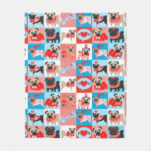 Manta Polar Tejido Pug Valentine