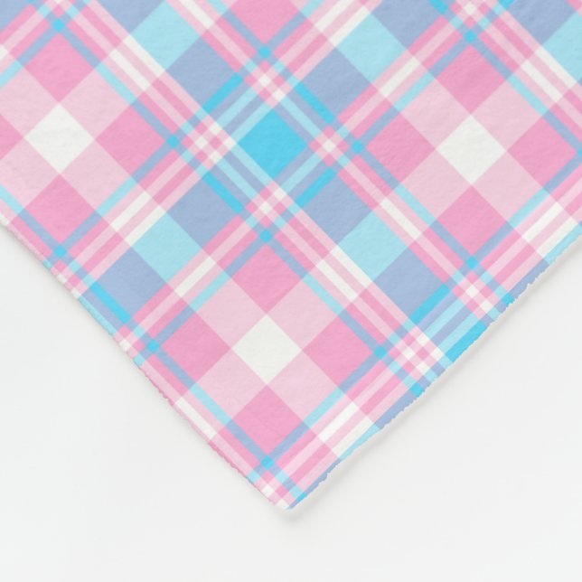Manta Polar Tela escocesa azul clara, rosada y blanca (Esquina)