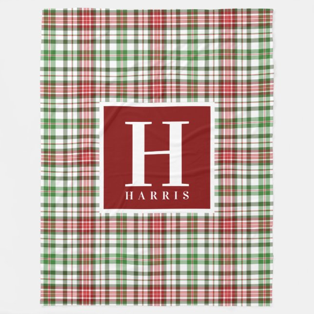 Manta Polar Tela escocesa inicial personalizada del navidad (Anverso)