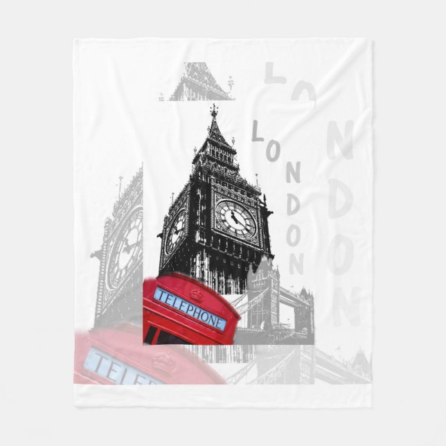 Manta Polar Teléfono rojo Big Ben de Londres (Anverso)