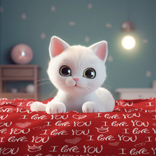 Manta Polar Tema de San Valentín Blanco rojo me encanta el pat