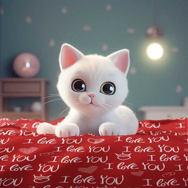 Manta Polar Tema de San Valentín Blanco rojo me encanta el pat (Subido por el creador)