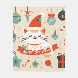 Manta Polar Temporada de Navidades Cute Cat Enjoy