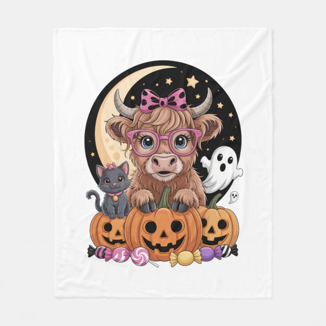 Manta Polar Temporada espeluznante de Highland Cow Halloween (Anverso)