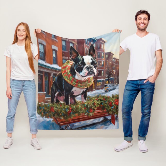 Manta Polar Temporada festiva de los Navidades Boston Terrier (In situ)
