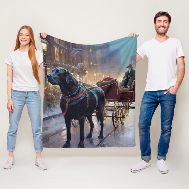 Manta Polar Temporada festiva de Navidades de Labrador Negro (In situ)