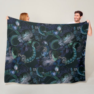 Manta Polar Tentáculo gótico Cthulhu Turquesa con flores