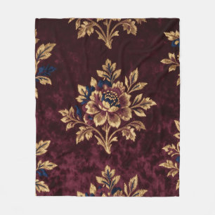 Manta Polar Terciopelo Borgoña Peonía Embroidería Floral Dorad