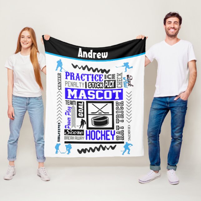 Manta Polar Terminología de hockey masculino azul personalizad (In situ)