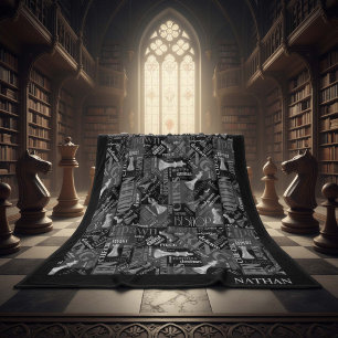 Manta Polar Términos y piezas de ajedrez ID784 en blanco y neg