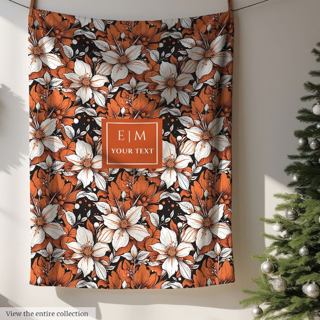 Manta Polar Terracota delgada y personalizado de flores blanca (Delicate terracotta and white flowers custom Fleece Blanket )
