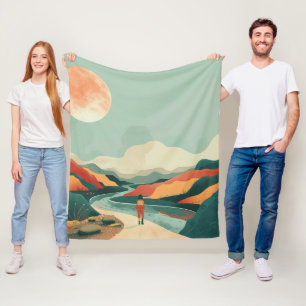 Manta Polar Terracota Verde Teal Boho Río Montaña Viaje