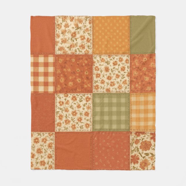 Manta Polar Terracotta Patchwork Quilt Rustic Farmhouse Floral (Anverso)