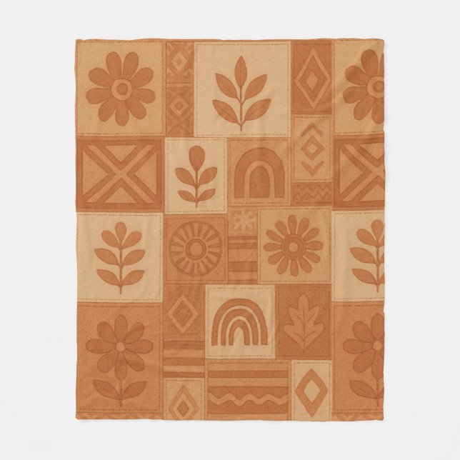 Manta Polar Terracotta Patchwork Quilt Rustic Farmhouse Floral (Anverso)