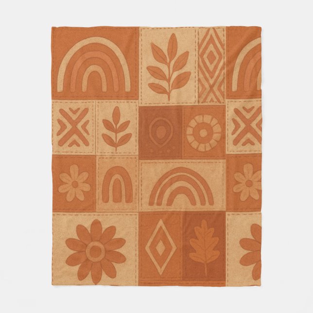 Manta Polar Terracotta Patchwork Quilt Rustic Farmhouse Floral (Anverso)