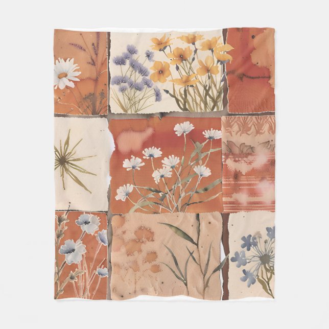 Manta Polar Terracotta Patchwork Rust Boho Spring (Anverso)