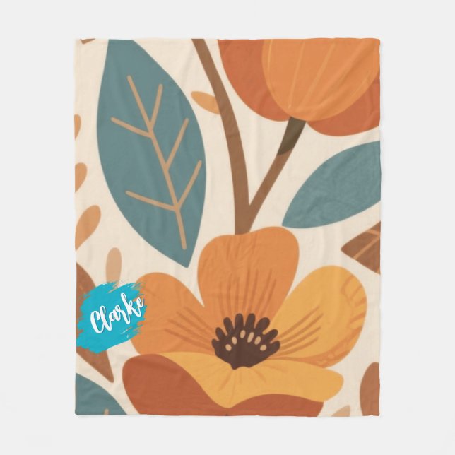 Manta Polar Terracotta & Teal Autumn pattern (Anverso)