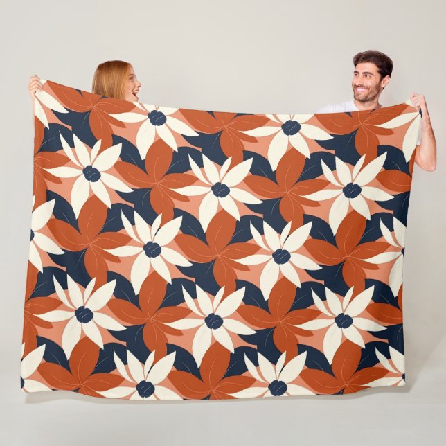 Manta Polar Terracotta White Floral Elegante (In situ)