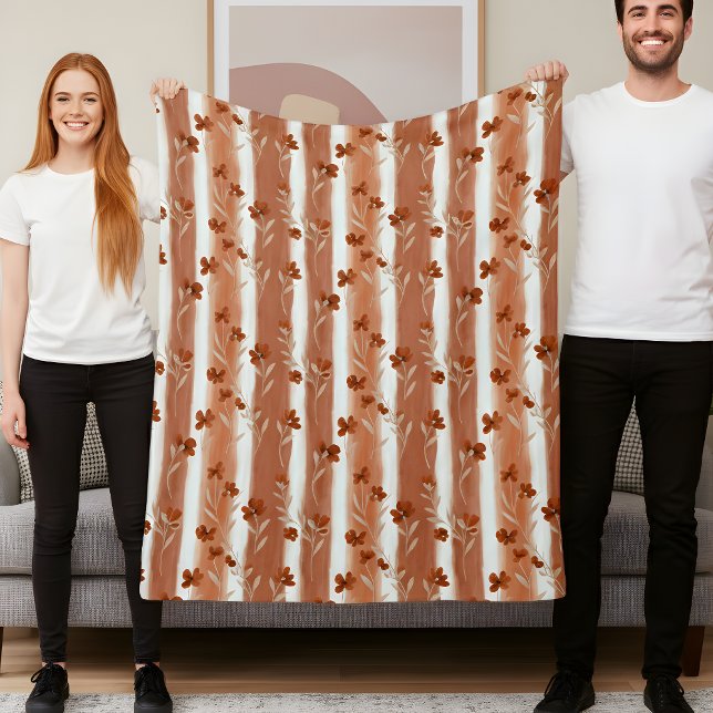 Manta Polar Terracotta Wildflower Vertical Stripe Boho Pattern (Subido por el creador)