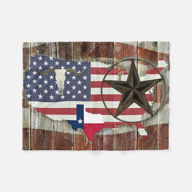 Manta Polar Texas Lone Star Texas Long Horn (Frente (Horizontal))