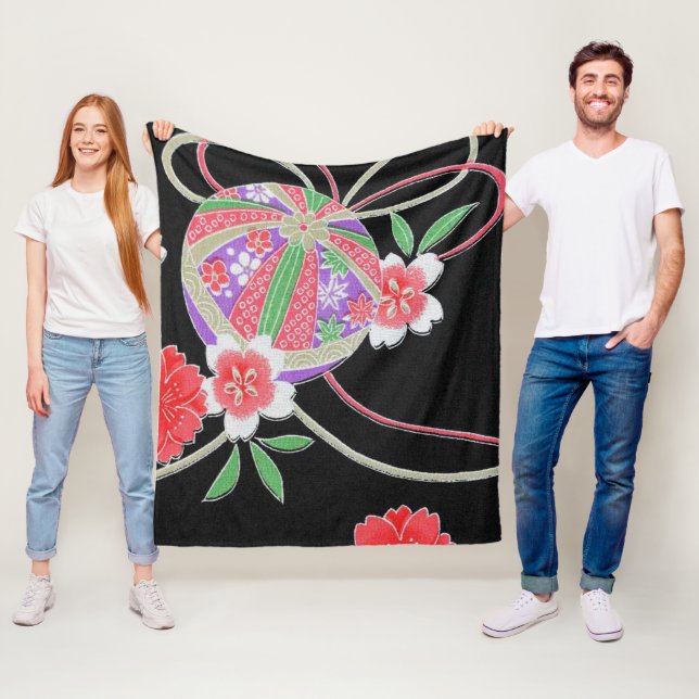 Manta Polar Textil japonés de KIMONO, patrón florete (In situ)