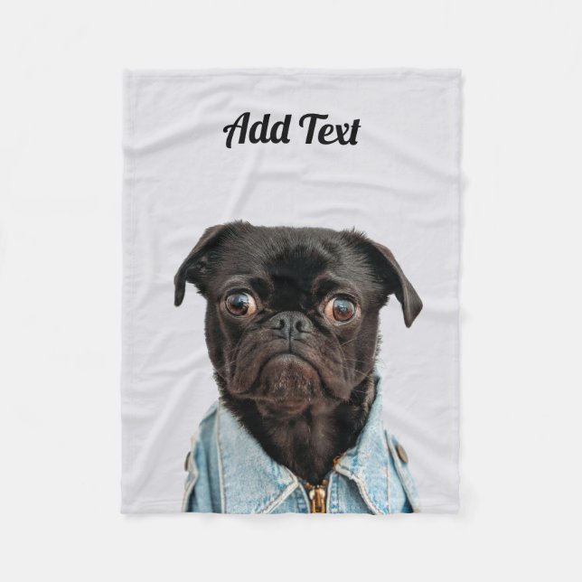 Manta Polar Texto de adición de perro negro (Anverso)