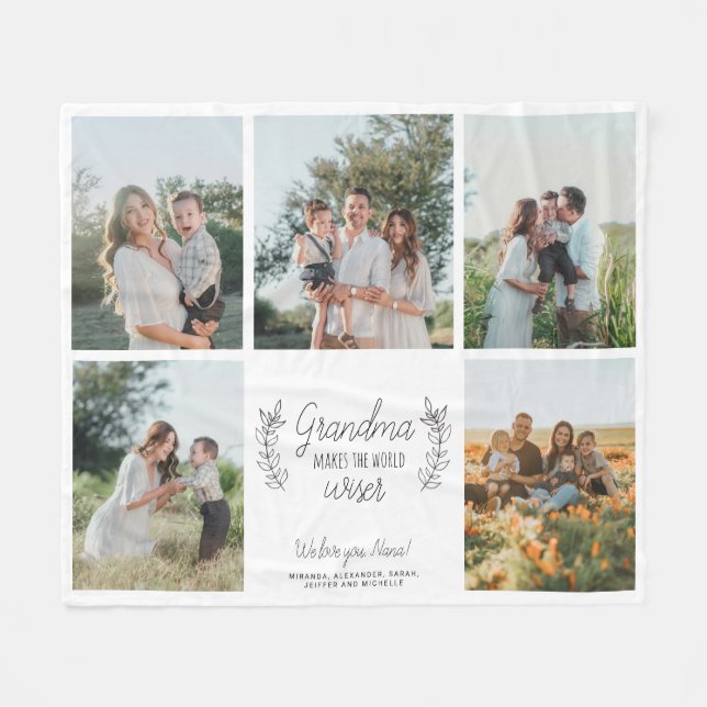 Manta Polar Texto de collage de 5 fotos de la abuela personali (Frente (Horizontal))