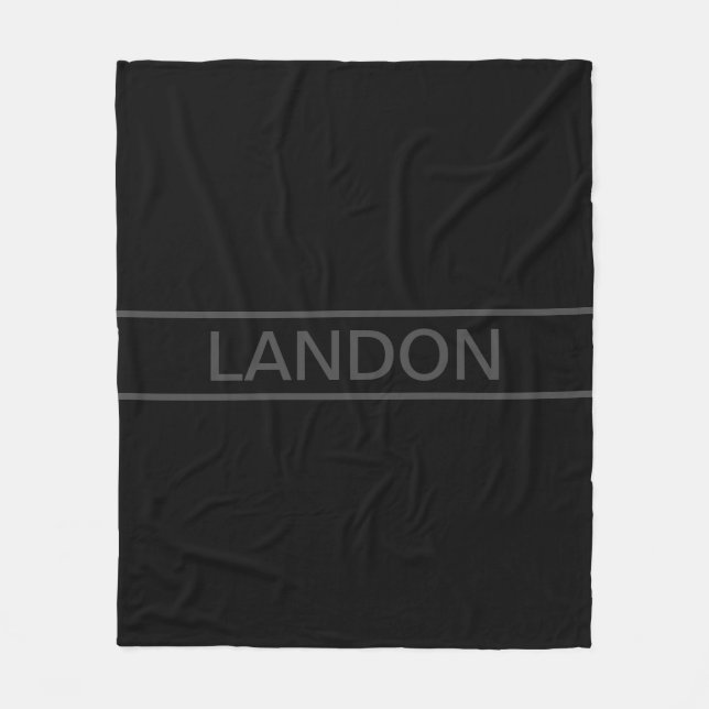 Manta Polar Texto de personalizable | Negra y gris oscuro (Anverso)