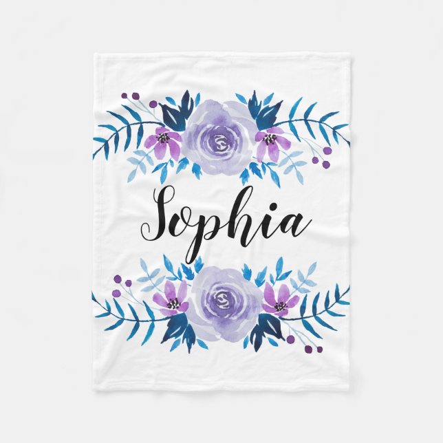 Manta Polar Texto floral púrpura azul del personalizado de la (Anverso)