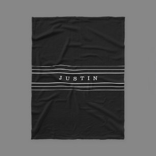 Manta Polar Texto Personalizado y franjas modernas Blanco y