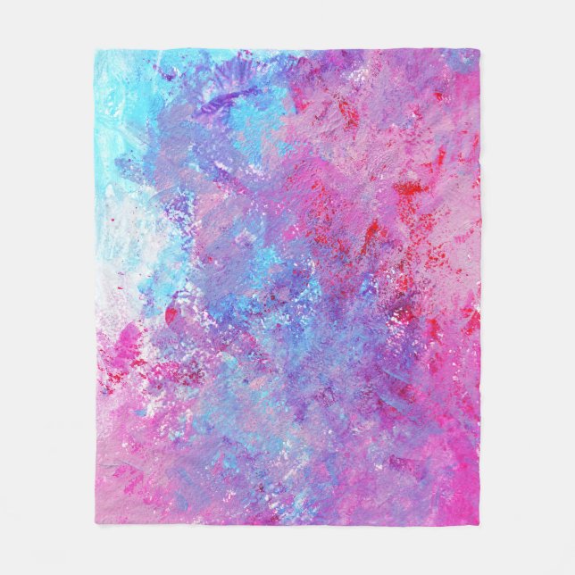 Manta Polar Textura creativa rosa-azul, manchas de pintura. (Anverso)