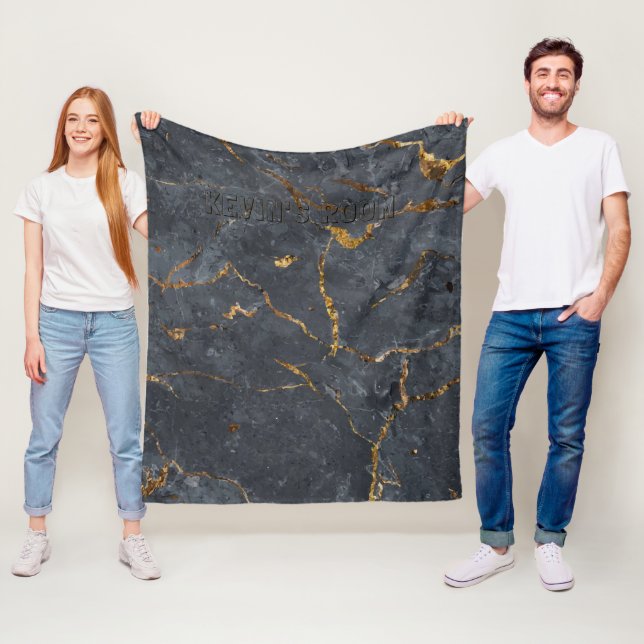 Manta Polar Textura de mármol de lujo negro y dorado (In situ)