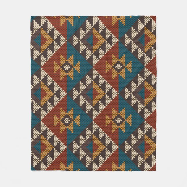 Manta Polar Textura de punto de lana tribal azteca. (Anverso)