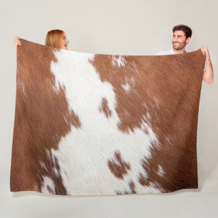 Manta Polar Textura piel de vaca marrón y blanco